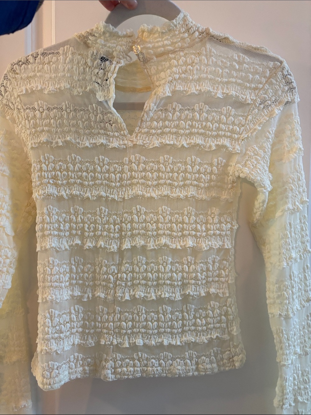 Textured Cream Ruffle Long-Sleeve Top - Picture 3 of 5